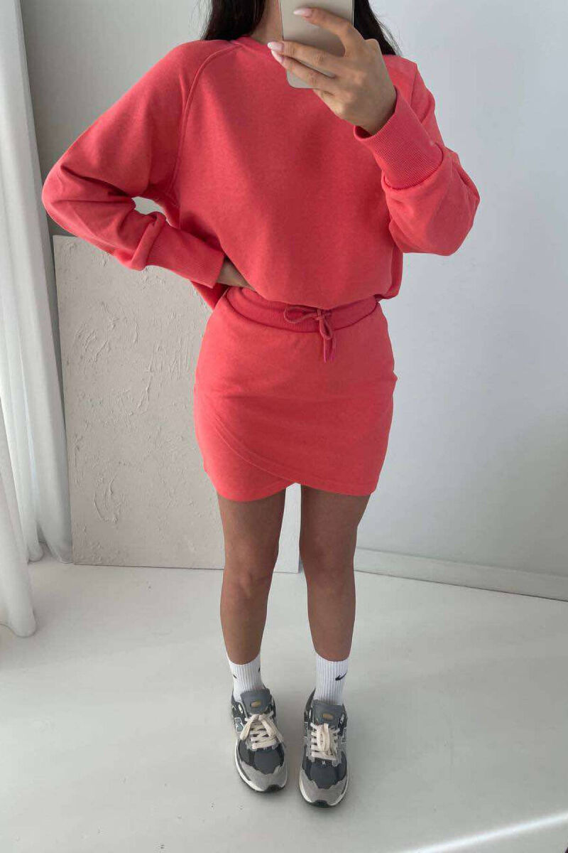 SWEATSHIRT + SKORT COTTON WOMAN SET SALMON/SALMON - 5