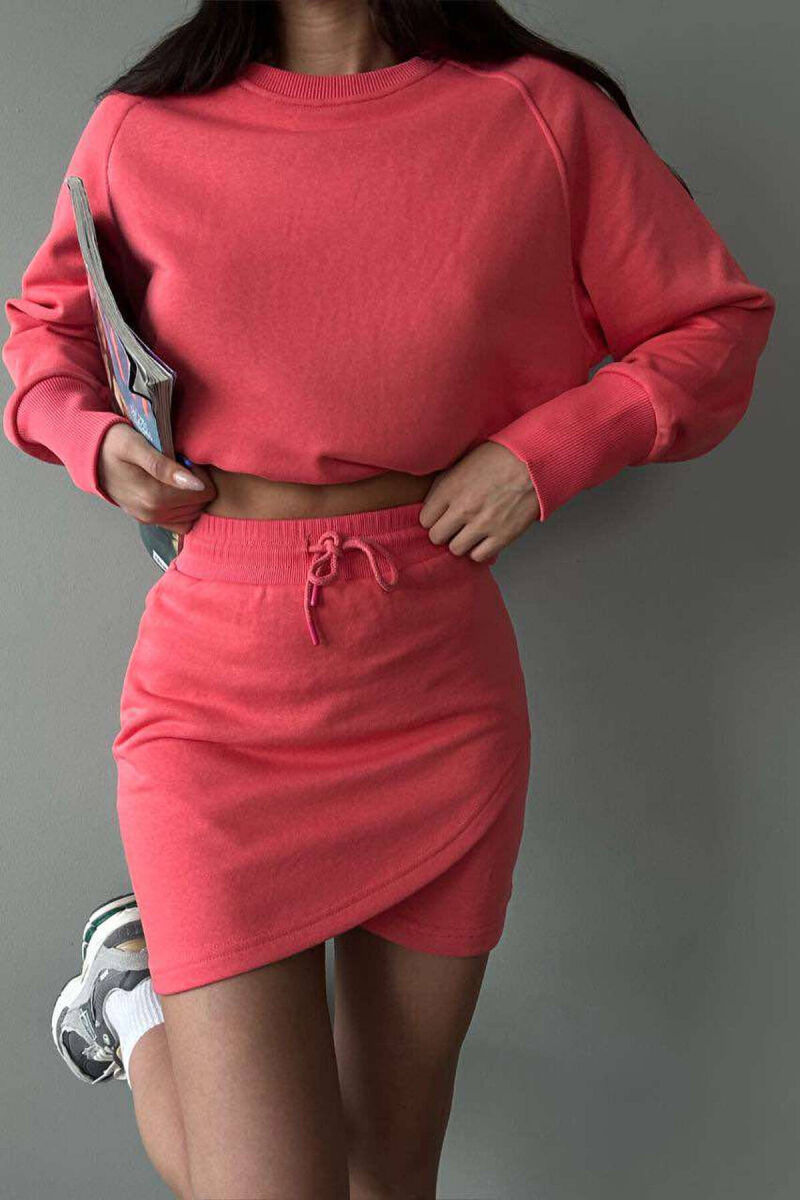 SWEATSHIRT + SKORT COTTON WOMAN SET SALMON/SALMON - 6