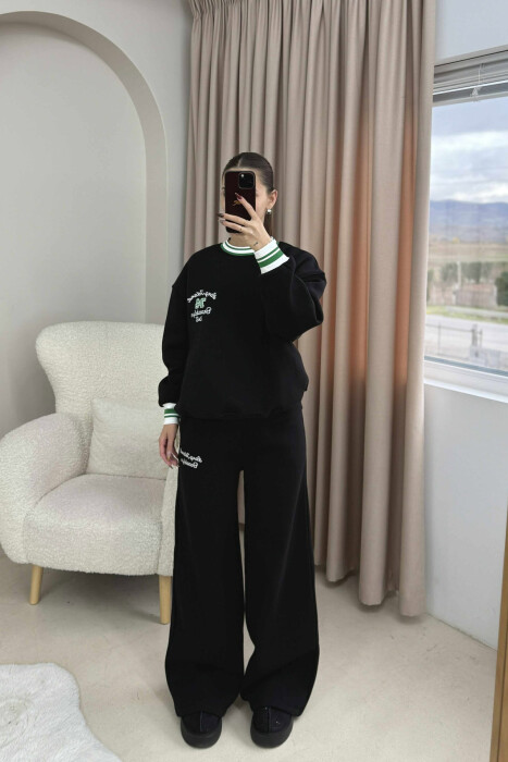 SWEATSHIRT+SWEATPANTS FLUFFY WOMEN SET BLACK/ E ZEZE - KLAUDIO FASHION