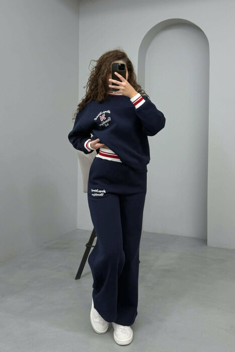 SWEATSHIRT+SWEATPANTS FLUFFY WOMEN SET DARK BLUE/BEE - 1