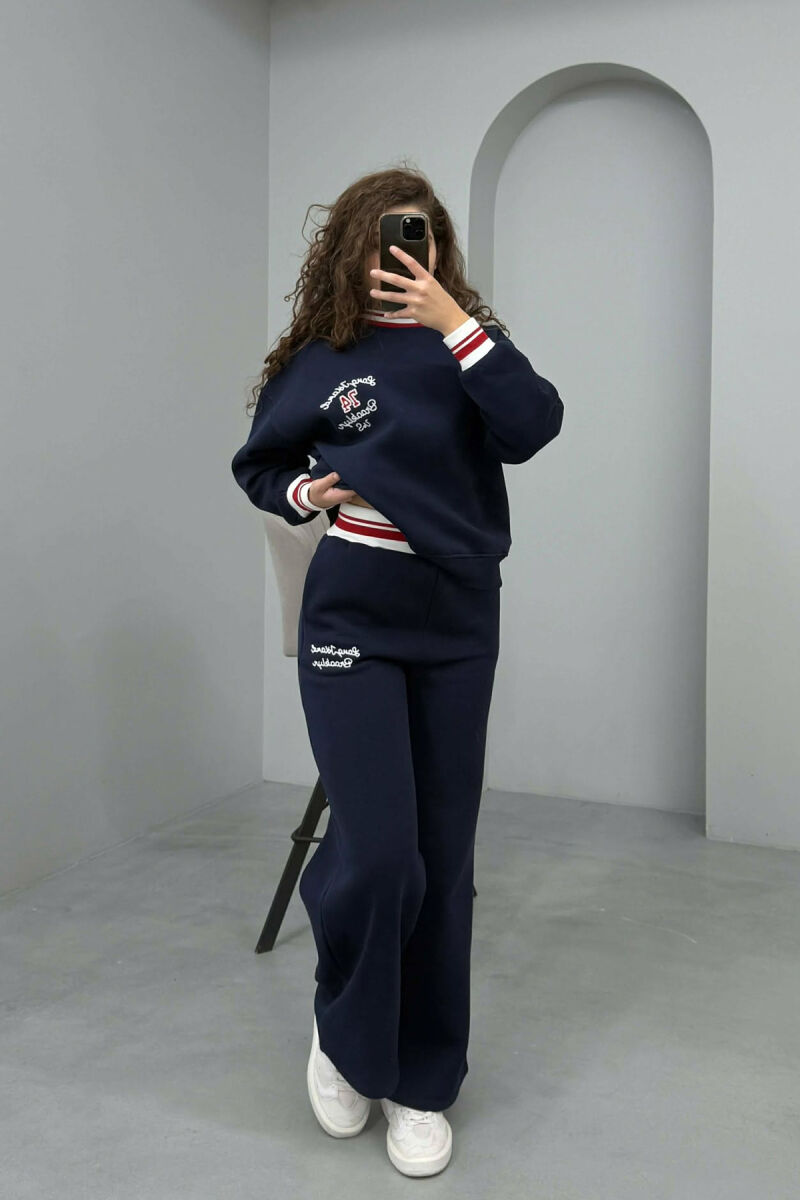 SWEATSHIRT+SWEATPANTS FLUFFY WOMEN SET DARK BLUE/BEE - 1