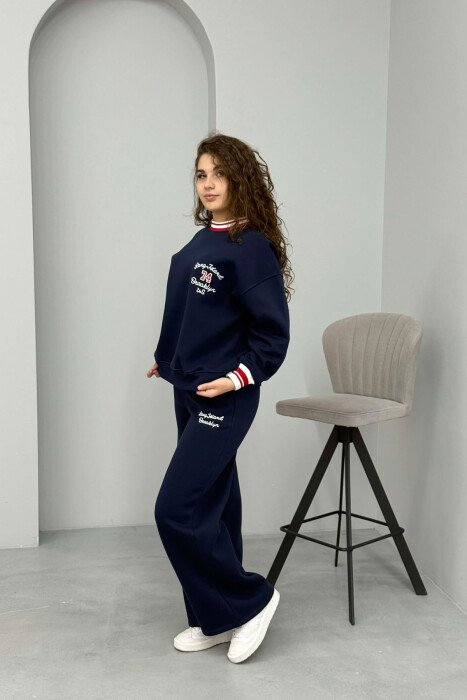 SWEATSHIRT+SWEATPANTS FLUFFY WOMEN SET DARK BLUE/BEE - 2