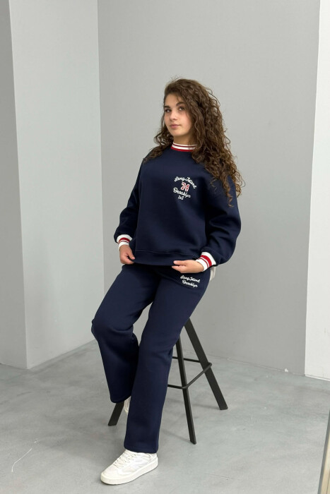 SWEATSHIRT+SWEATPANTS FLUFFY WOMEN SET DARK BLUE/BEE - 6