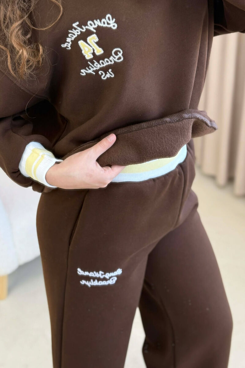 SWEATSHIRT+SWEATPANTS FLUFFY WOMEN SET DARK BROWN/KAE - 2