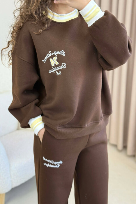 SWEATSHIRT+SWEATPANTS FLUFFY WOMEN SET DARK BROWN/KAE - 3