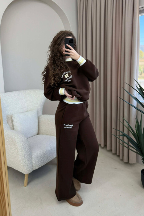 SWEATSHIRT+SWEATPANTS FLUFFY WOMEN SET DARK BROWN/KAE - 5