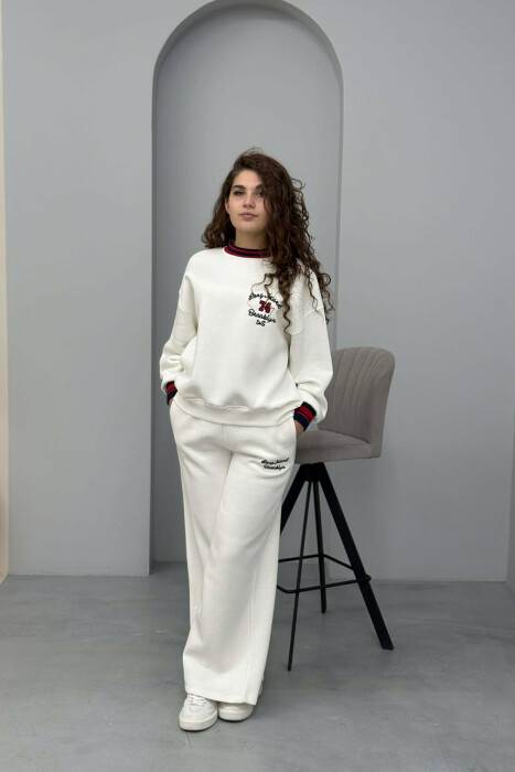 SWEATSHIRT+SWEATPANTS FLUFFY WOMEN SET WHITE-E BARDHE - KLAUDIO FASHION
