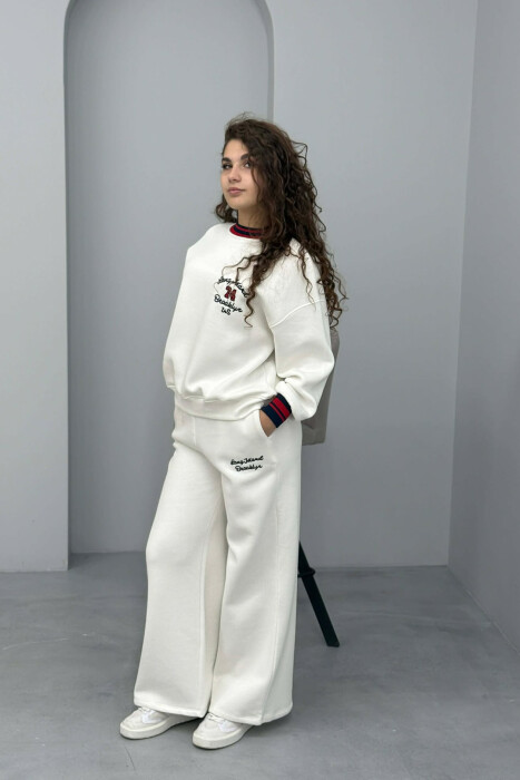 SWEATSHIRT+SWEATPANTS FLUFFY WOMEN SET WHITE-E BARDHE - 5