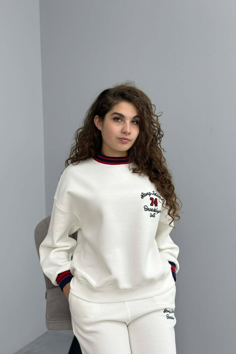 SWEATSHIRT+SWEATPANTS FLUFFY WOMEN SET WHITE-E BARDHE - 6