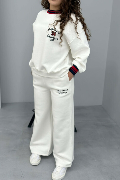 SWEATSHIRT+SWEATPANTS FLUFFY WOMEN SET WHITE-E BARDHE - 7