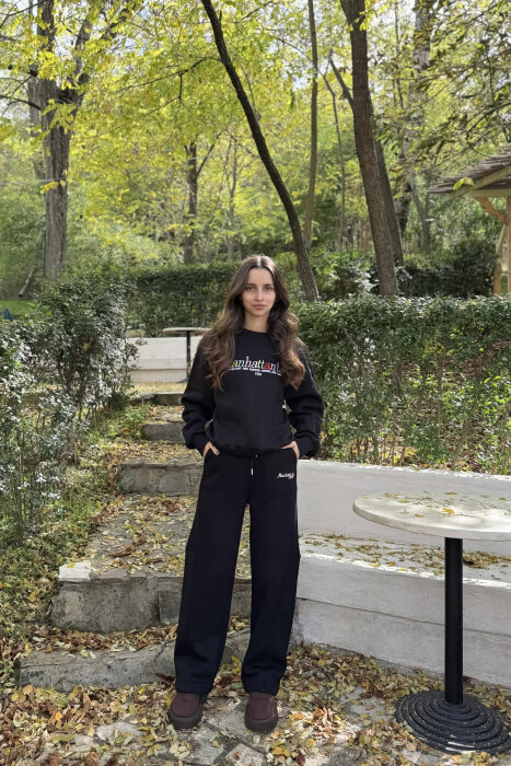 SWEATSHIRT+SWEATPANTS WRITTINGS FLUFFY WOMEN SET BLACK/ E ZEZE - 1