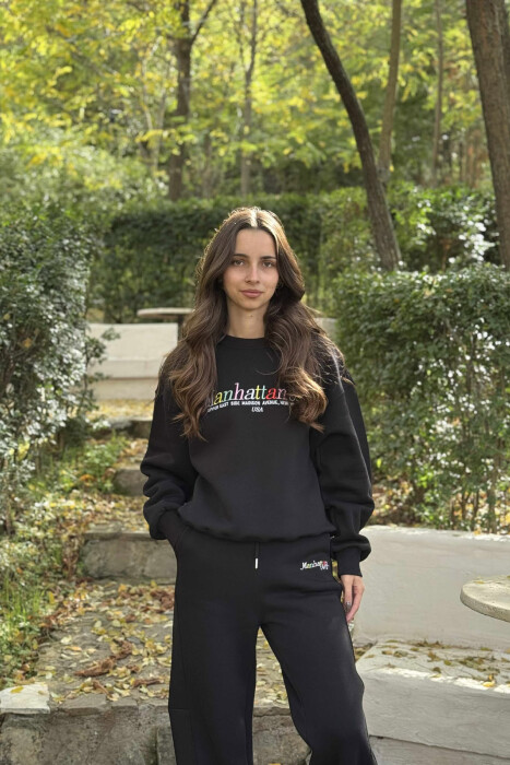 SWEATSHIRT+SWEATPANTS WRITTINGS FLUFFY WOMEN SET BLACK/ E ZEZE - 2