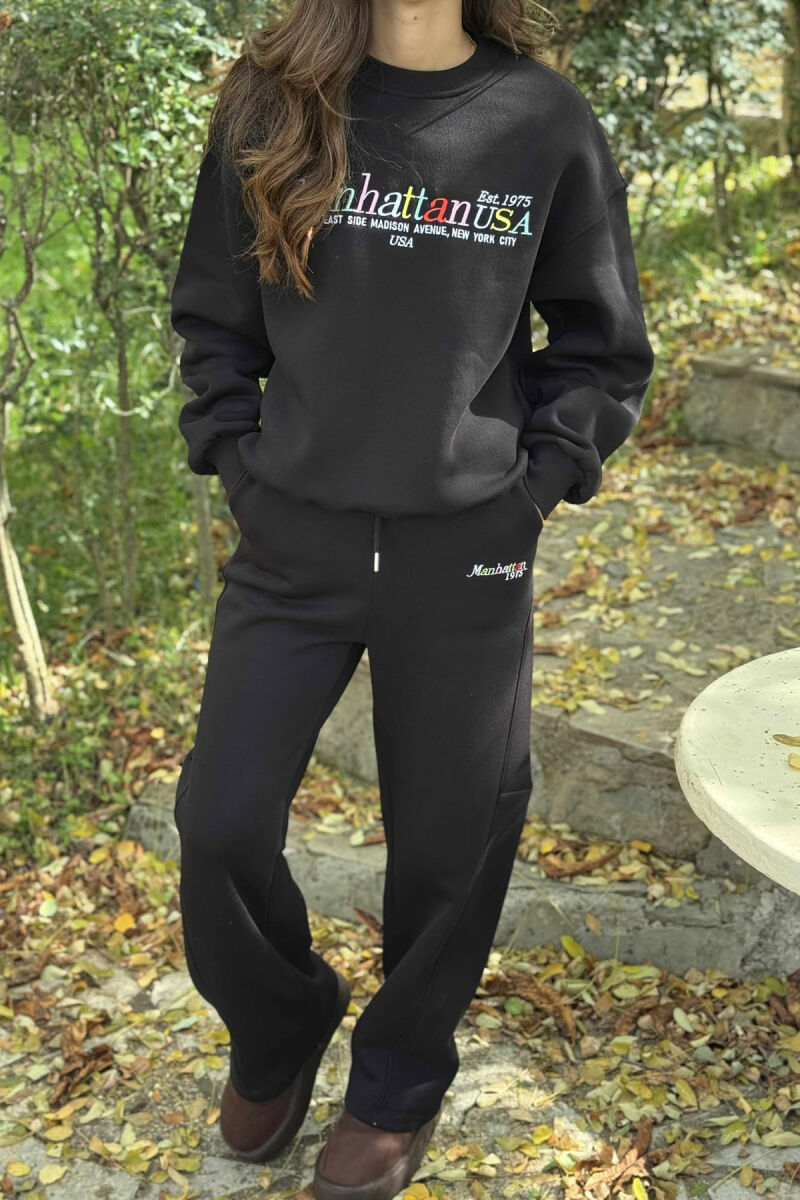 SWEATSHIRT+SWEATPANTS WRITTINGS FLUFFY WOMEN SET BLACK/ E ZEZE - 3