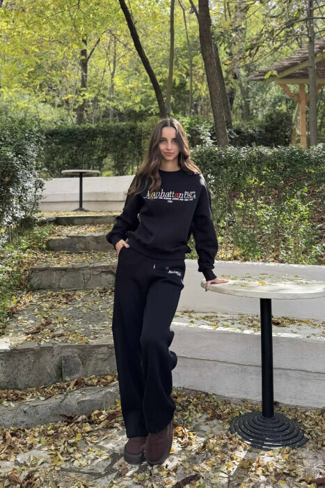 SWEATSHIRT+SWEATPANTS WRITTINGS FLUFFY WOMEN SET BLACK/ E ZEZE - 5