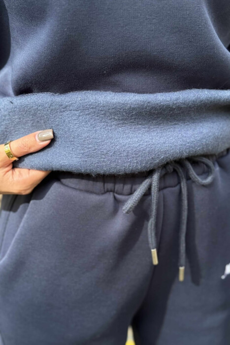 SWEATSHIRT+SWEATPANTS WRITTINGS FLUFFY WOMEN SET DARK BLUE/BEE - 3