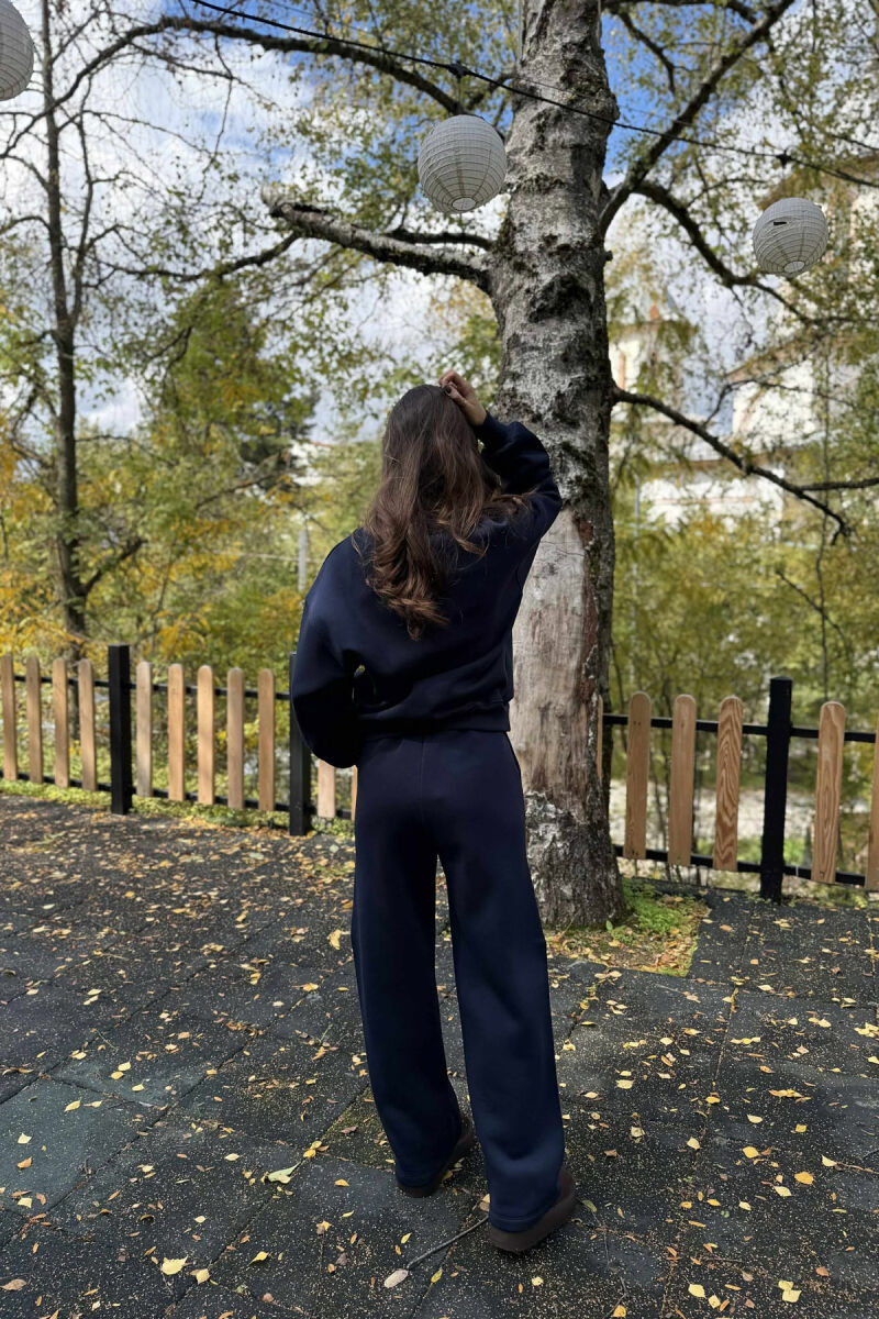 SWEATSHIRT+SWEATPANTS WRITTINGS FLUFFY WOMEN SET DARK BLUE/BEE - 6