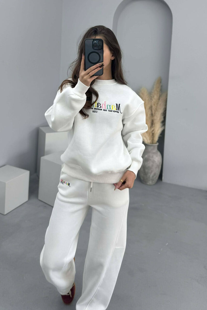 SWEATSHIRT+SWEATPANTS WRITTINGS FLUFFY WOMEN SET WHITE-E BARDHE - 2
