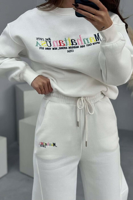 SWEATSHIRT+SWEATPANTS WRITTINGS FLUFFY WOMEN SET WHITE-E BARDHE - 4