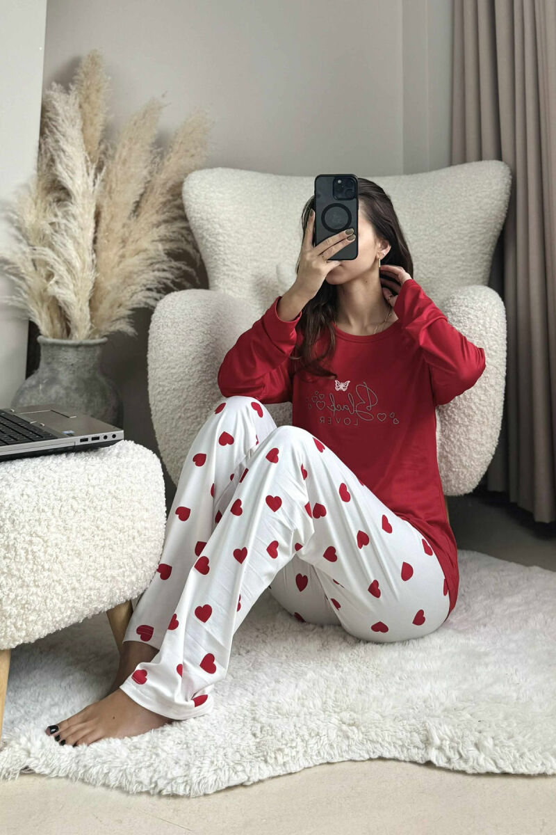 SWEATSHIRT+TROUSERS HEARTS DESIGNED WOMEN PYJAMAS RED/E KUQE - 2