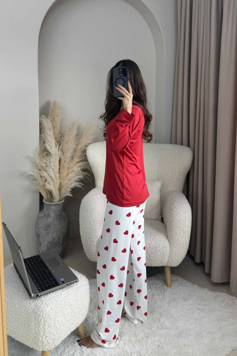 SWEATSHIRT+TROUSERS HEARTS DESIGNED WOMEN PYJAMAS RED/E KUQE - 4