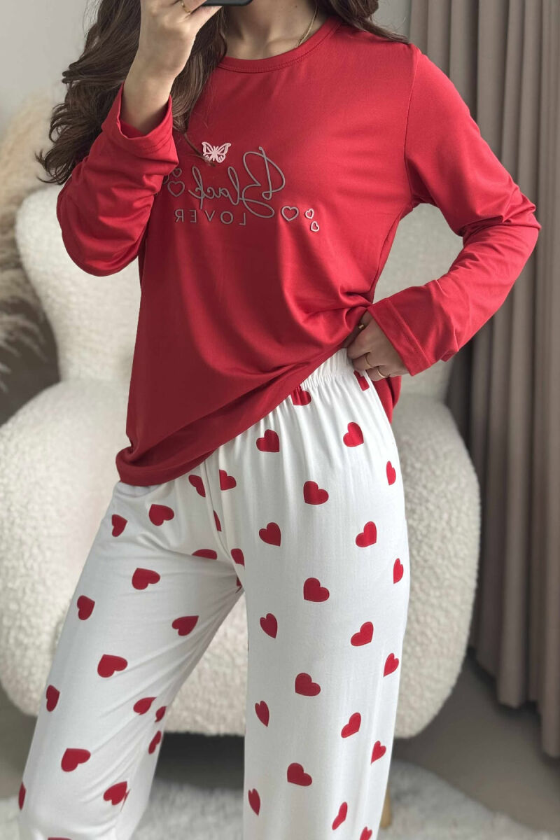 SWEATSHIRT+TROUSERS HEARTS DESIGNED WOMEN PYJAMAS RED/E KUQE - 3