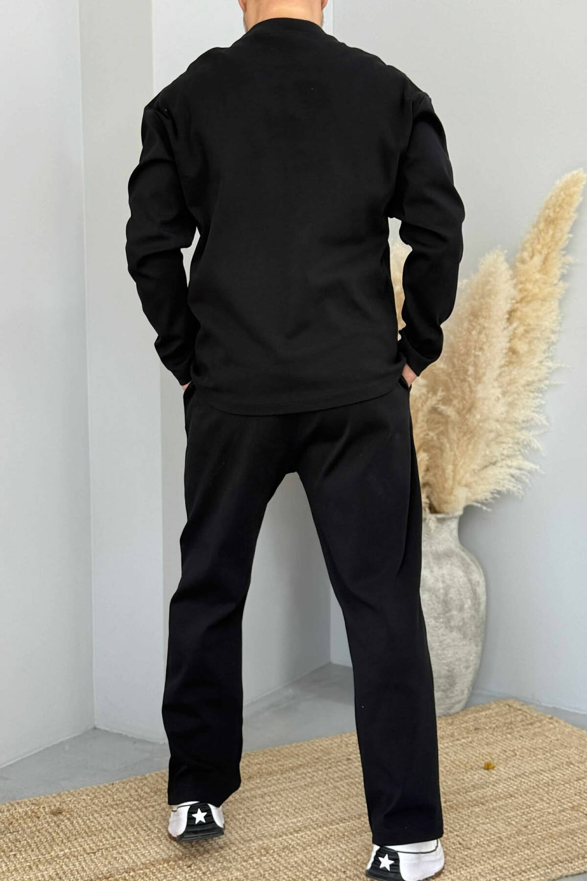 SWEATSHIRT+SWEATPANTS ONE COLOR MEN SET BLACK/ E ZEZE SWEATSUIT