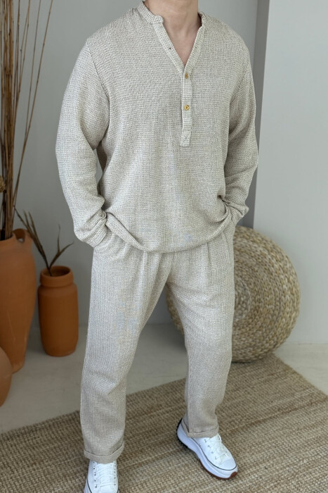 SWEATSHIRT+TROUSERS ONE COLOR MEN SET DARK BEIGE/BEZHE ERRET - 1