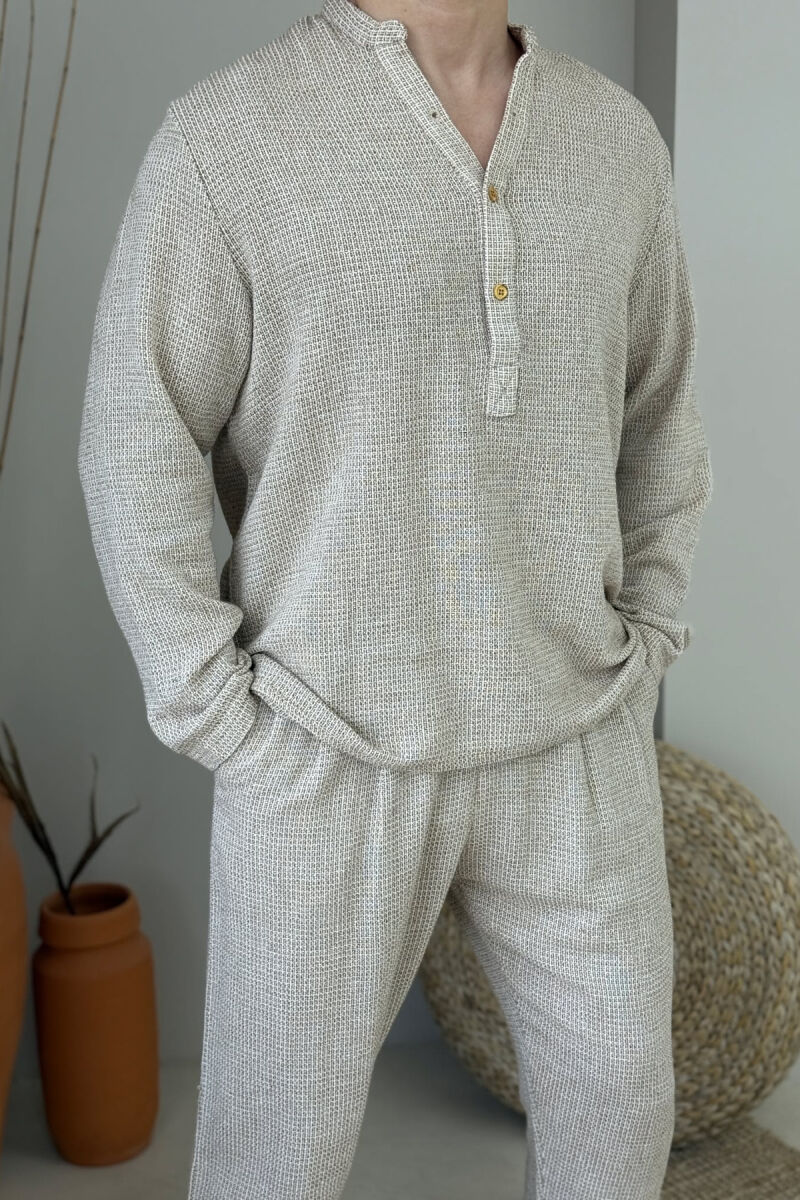 SWEATSHIRT+TROUSERS ONE COLOR MEN SET DARK BEIGE/BEZHE ERRET - 2