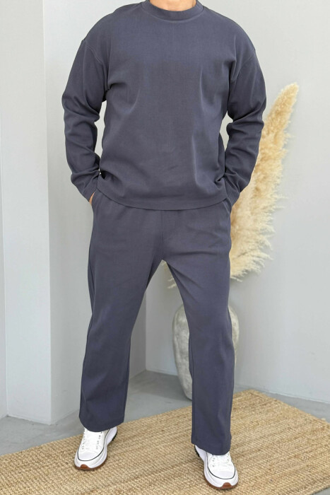 SWEATSHIRT+SWEATPANTS ONE COLOR MEN SET DARK GREY/GEE - 1