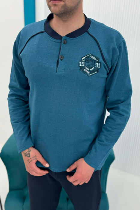 SWEATSHIRT+TROUSERS SMALL LOGO MEN PYJAMAS BLUE STONE/GK - 3
