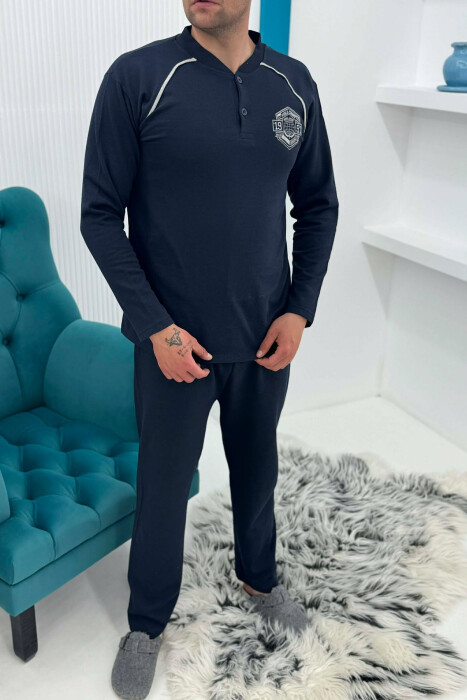SWEATSHIRT+TROUSERS SMALL LOGO MEN PYJAMAS DARK BLUE/BEE - 2