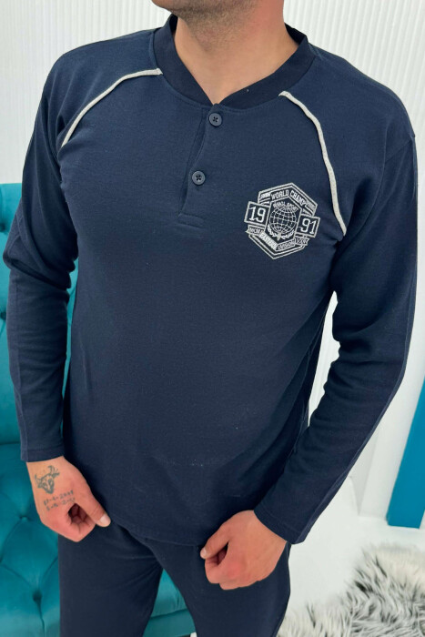 SWEATSHIRT+TROUSERS SMALL LOGO MEN PYJAMAS DARK BLUE/BEE - 5