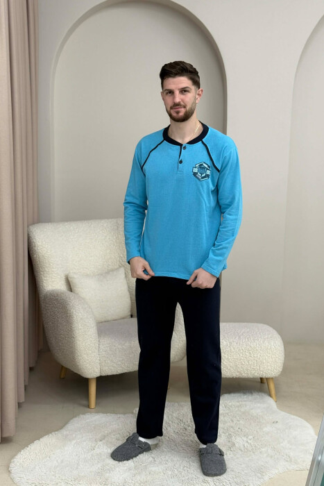 PIZHAME BLUZE ME LOGO TË THJESHTE+TUTA PER MESHKUJ NE NGJYRE BLU TE ZBARDHUR - KLAUDIO FASHION