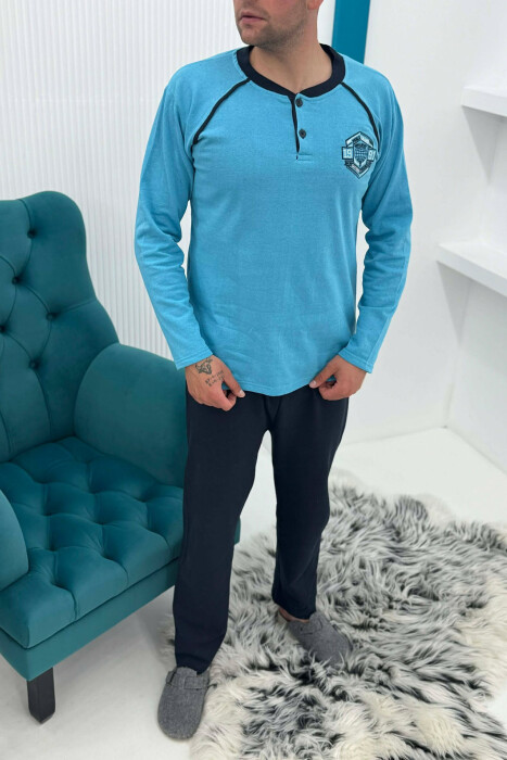 SWEATSHIRT+TROUSERS SMALL LOGO MEN PYJAMAS LIGHTBLUE/BZ 