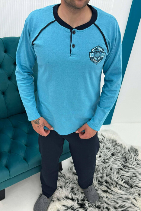 SWEATSHIRT+TROUSERS SMALL LOGO MEN PYJAMAS LIGHTBLUE/BZ - 2
