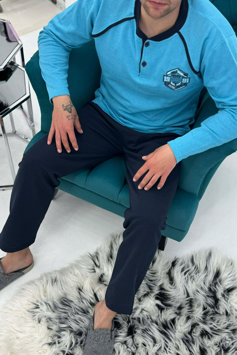 SWEATSHIRT+TROUSERS SMALL LOGO MEN PYJAMAS LIGHTBLUE/BZ - 5