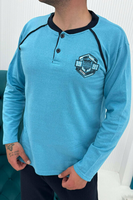 SWEATSHIRT+TROUSERS SMALL LOGO MEN PYJAMAS LIGHTBLUE/BZ - 3