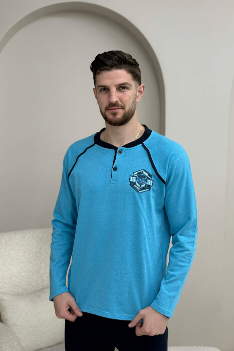 SWEATSHIRT+TROUSERS SMALL LOGO MEN PYJAMAS LIGHTBLUE/BZ - 2