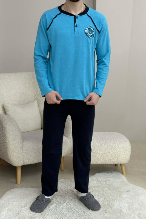 SWEATSHIRT+TROUSERS SMALL LOGO MEN PYJAMAS LIGHTBLUE/BZ - 3