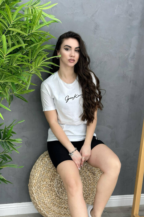 T-SHIRT+ BICUCLE SHORTS WOMEN SET WHITE-BLACK/BAZE - 2