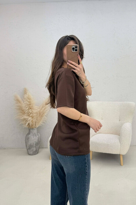 T-SHIRT I THJESHTE PER FEMRA NE NGJYRE KAFE - 3