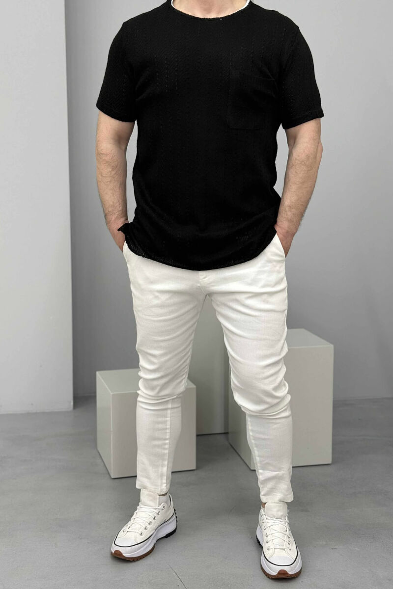 T-SHIRT I THJESHTË ME DETAJIN E XHEPIT PËR MESHKUJ NË NGJYRËN E ZEZË - 1