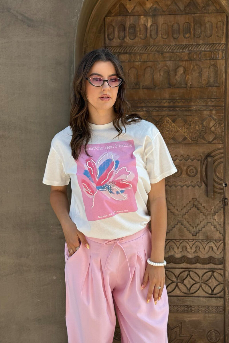 T-SHIRT I THJESHTË ME IMAZH PËR FEMRA NË NGJYRËN E BARDHË+ROZË - 5