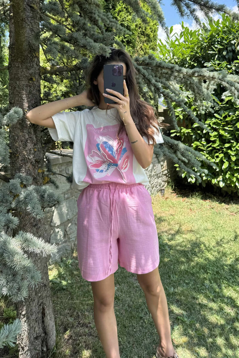 T-SHIRT I THJESHTË ME IMAZH PËR FEMRA NË NGJYRËN E BARDHË+ROZË - 2
