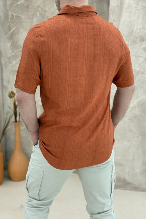 T-SHIRT I THJESHTË ME JAKË POLO ME ZINXHIR PËR MESHKUJ NË NGJYRËN TULLË - 4