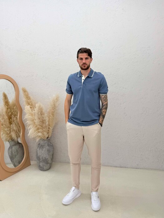 T-SHIRT I THJESHTE ME JAKE POLO PER MESHKUJ NE NGJYRE BLU TE ZBARDHUR - 3