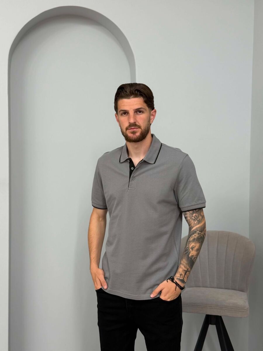 T-SHIRT I THJESHTE ME JAKE POLO PER MESHKUJ NE NGJYRE GRI - 1