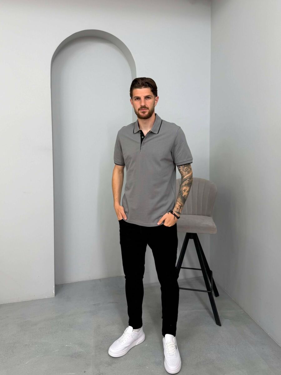 T-SHIRT I THJESHTE ME JAKE POLO PER MESHKUJ NE NGJYRE GRI - 3