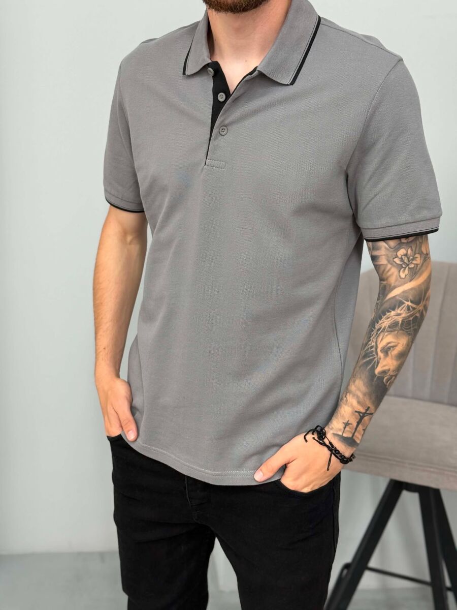 T-SHIRT I THJESHTE ME JAKE POLO PER MESHKUJ NE NGJYRE GRI - 4