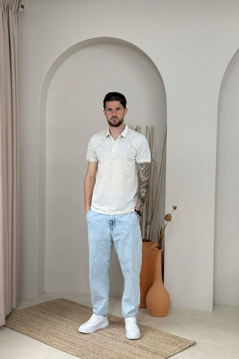 T-SHIRT I THJESHTE ME JAKE POLO PER MESHKUJ NE NGJYRE KREM - 4